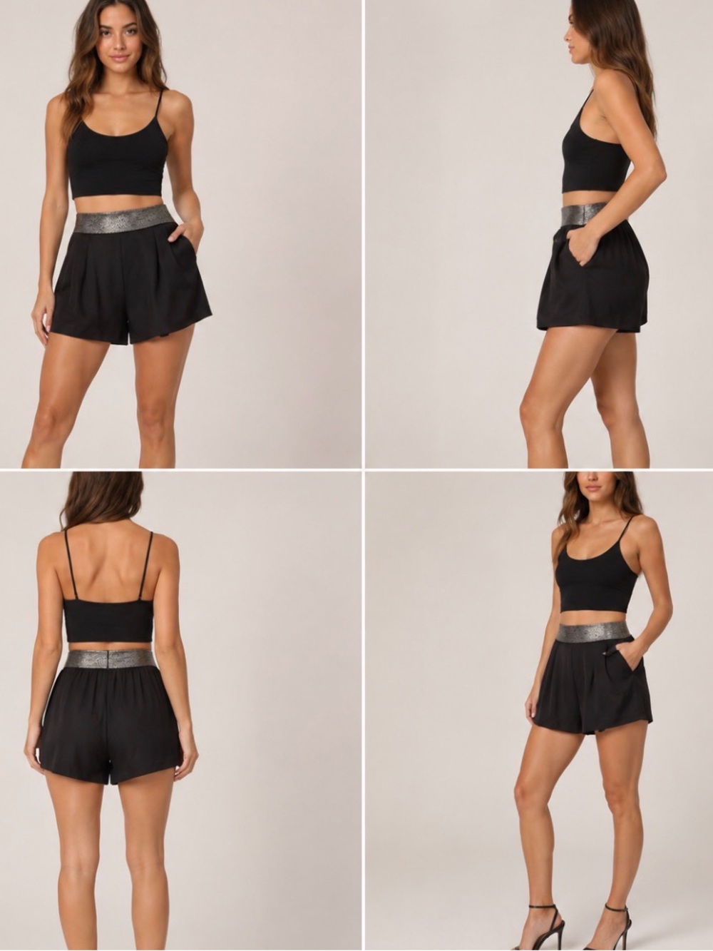 Alice + Olivia Satin Embellished Pleated Shorts in Black NWT Size 6 - Picture 2 of 3